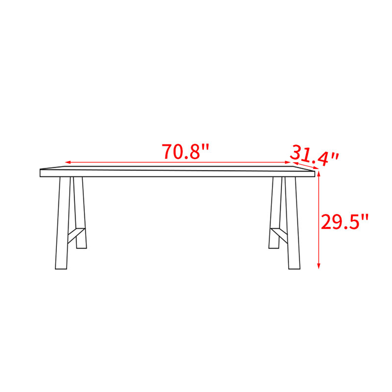 Japanese style retro solid wood dining table, 29.5"H x 70.8"L x 31.4"W