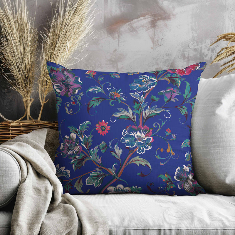 Coussin en faux suède Nature's Palette, Carré 20 po, Bleu / blanc / rouge