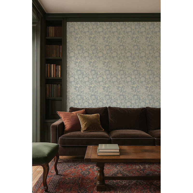 Blooming Thicket - Papier peint, Bleu glacial, Peler et coller