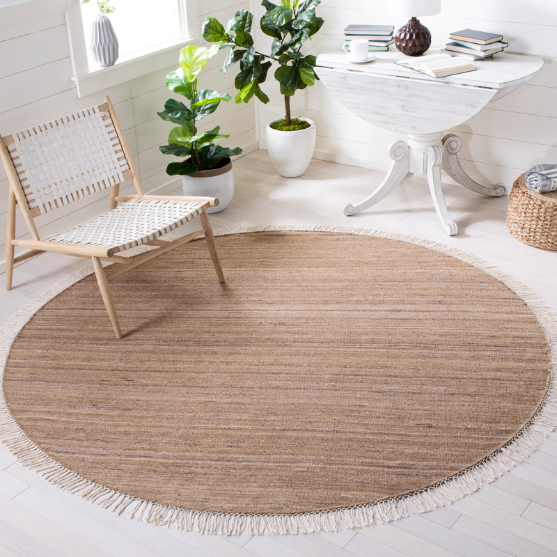 Tapis beige en laine / coton touffeté à la main Emersyn, Rond 7 pi
