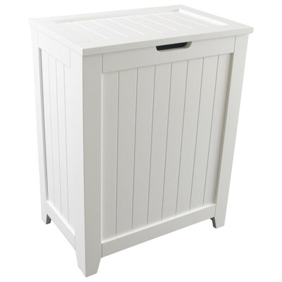 Contemporary Wooden Clothes Hamper for Bedroom and Laundry Room, White