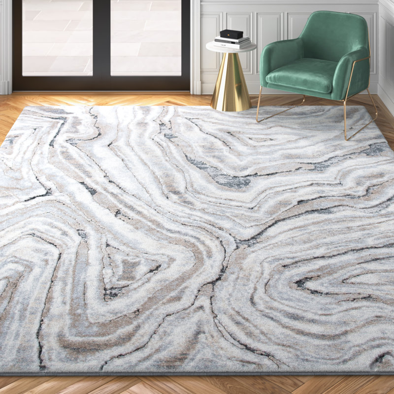 Kash Abstract Beige/Gray Area Rug, Rectangle 10' x 14'