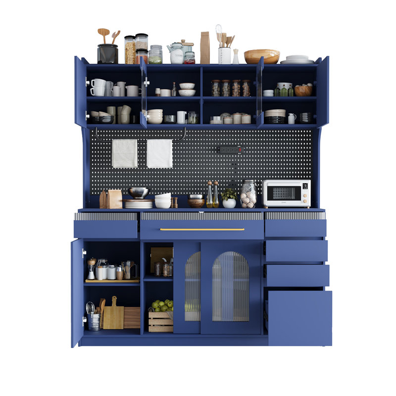 Garde-manger de 75 po avec station de charge, garde-manger avec panneau perforé, tiroirs et tablettes réglables