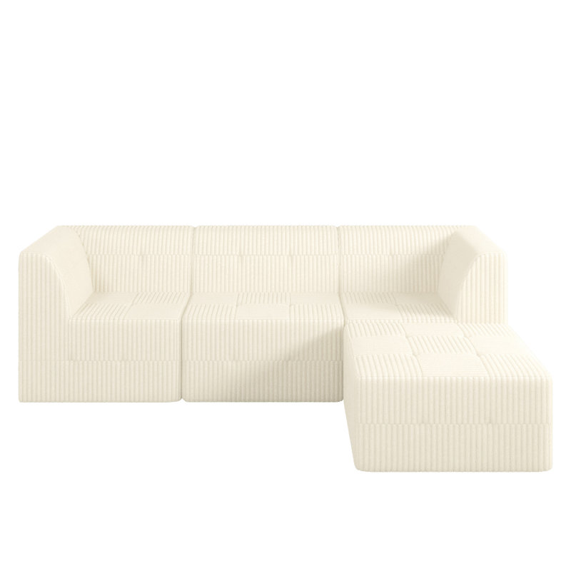 Canapé modulaire en L pour chambre à coucher en beige, minimaliste - canapé-lit confortable avec assise spacieuse, lit beige sans assemblage, design, tissu doux confortable