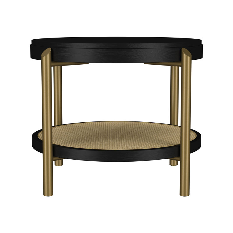 Table d'appoint ronde avec tablette de rangement, Noir