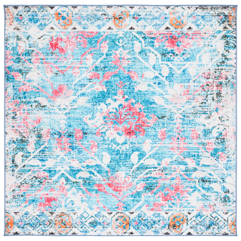 Dall Floral Light Blue/Pink Area Rug, Square 6'7"