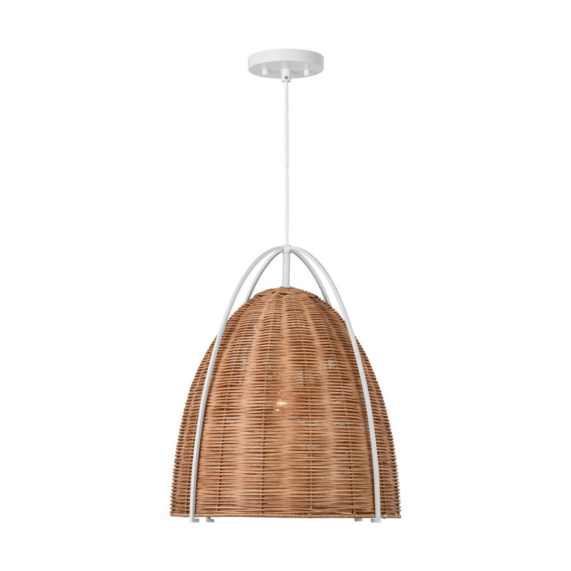 Norman 1 Light Dining Room Pendant With Ash Wicker Shade, 85.5" H x 15.5" W x 15.5" D, White/Brown