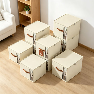Clothes Storage Bins with Sturdy Frames, Foldable Fabric Organizer Cubes with Lids and Zipper for Moving, Sweater Storage Box for Blankets, Clothes, Sheets, Linen Closet Bags, Medium 6-Pack