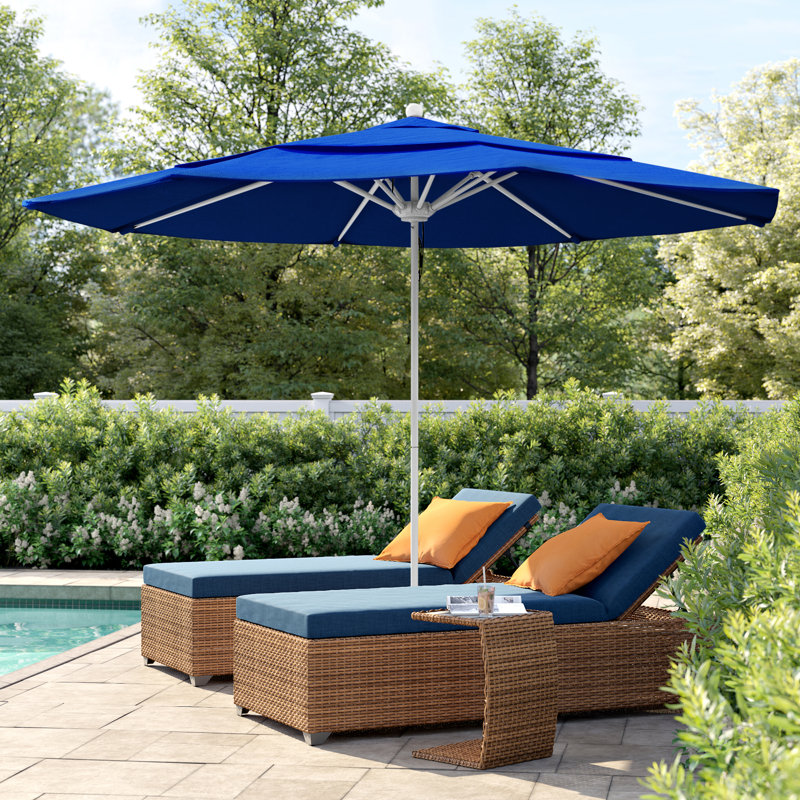 Parasol de marché 11 pi Silva, Toile Sunbrella® bleu pacifique, Blanc mat