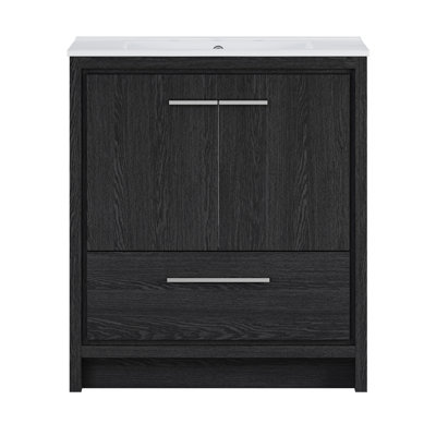 Meuble-lavabo autoportant 30 po Virage en chêne noir avec comptoir à 3 trous Virage