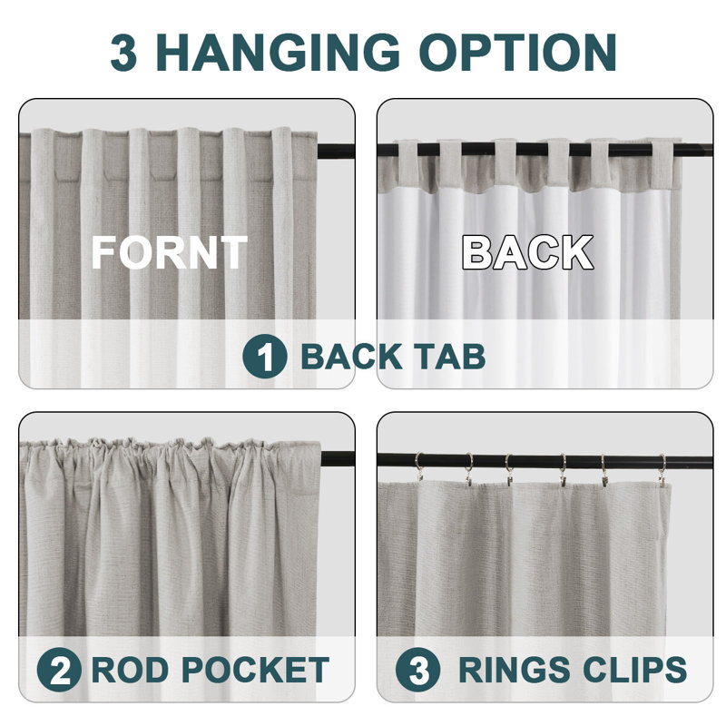 Premium Chenille Linen Textured 100% Blackout Curtains Thermal Insulated for Living Room Back Tab/Rod Pocket Bedroom Draperies 2 Panels