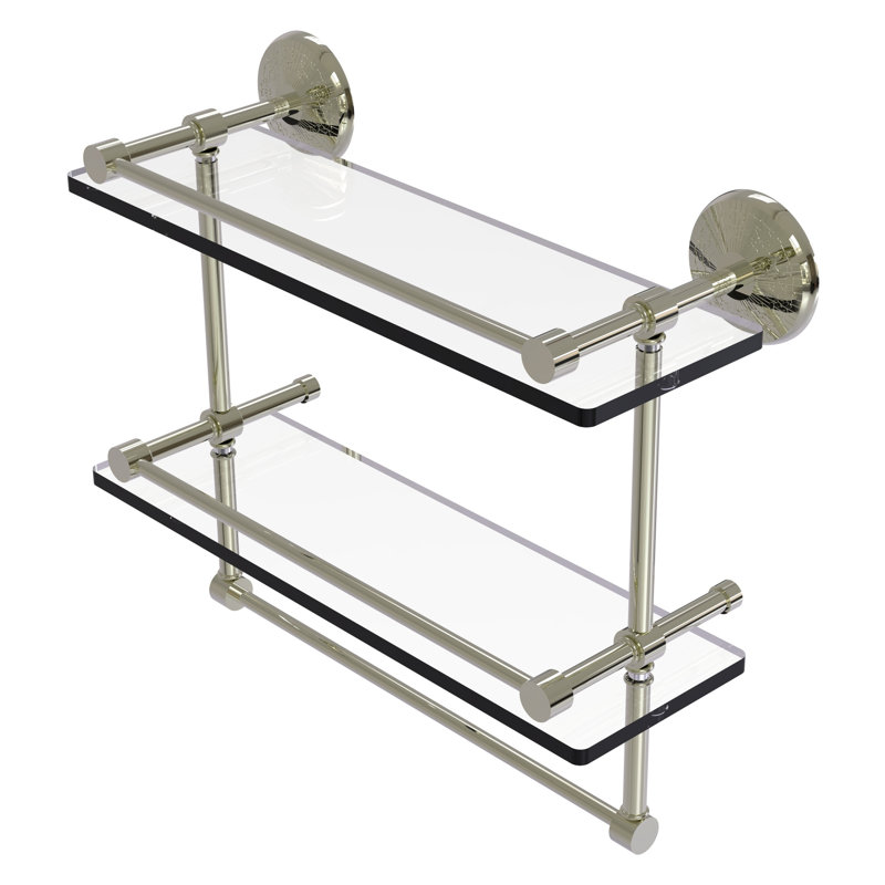 Étagère 2 pièces avec barre à serviettes Tilney, Nickel poli, 16"H x 16"W x 14"D