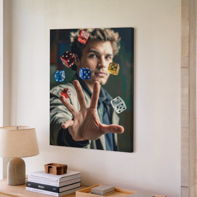 Dicecaster Cinematic Fantasy Portrait With Floating Dice Some Moments Canvas Wall Art Ready To Hang Gallery Wrapped Home Decor Modern Design