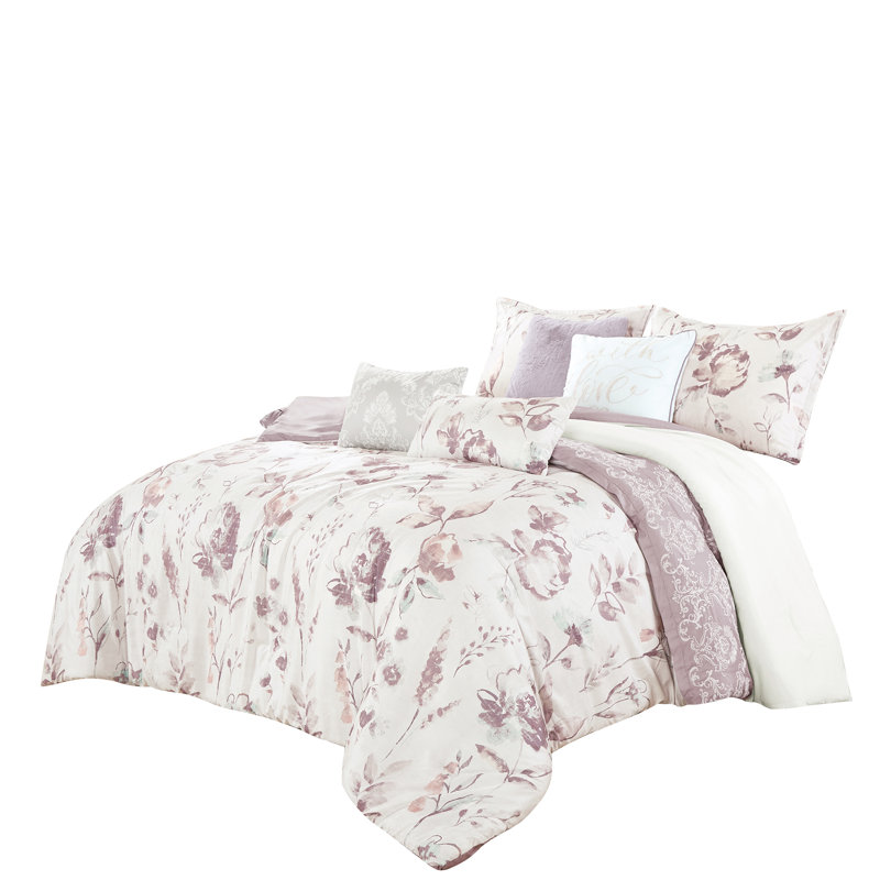 Ensemble d'édredon brodé 7 pièces Watercolor Floral, King, King Comforter + 6 Additional Pieces