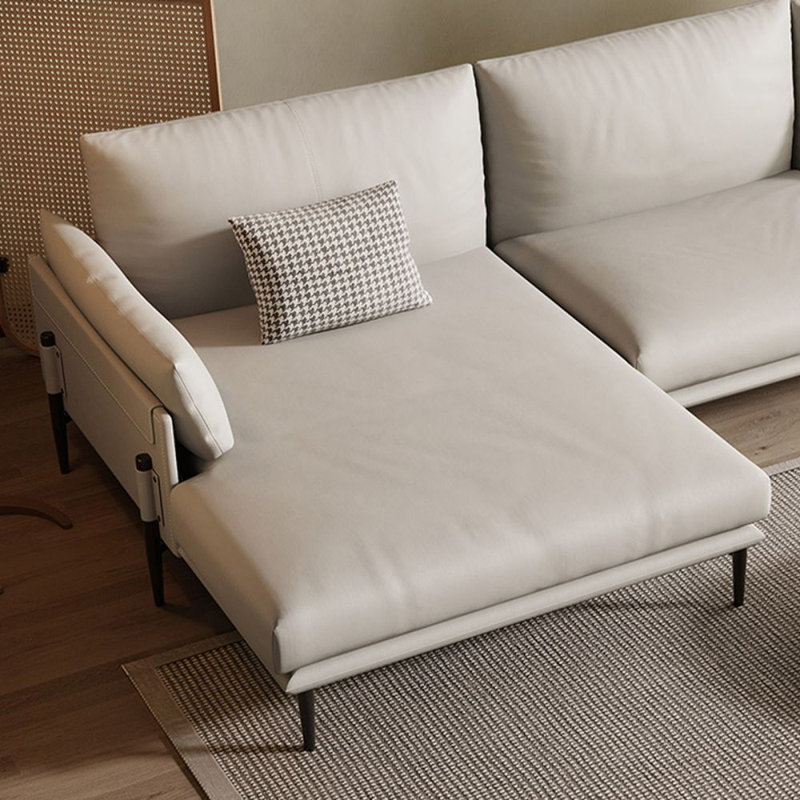 Canapé modulaire 2 pièces en cuir véritable blanc crème, Orienté à gauche (vu de face)