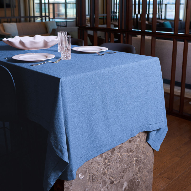 Brittany Hemstitch Woven Cotton Rich Tablecloth  60"x120" In Blue, Blue, 120" x 60"