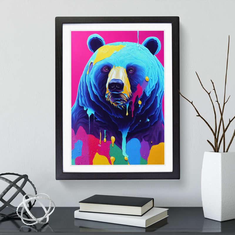 Colourful Bear No.4 - Print, Black Framed, 66cm H x 48cm W x 2cm D, White