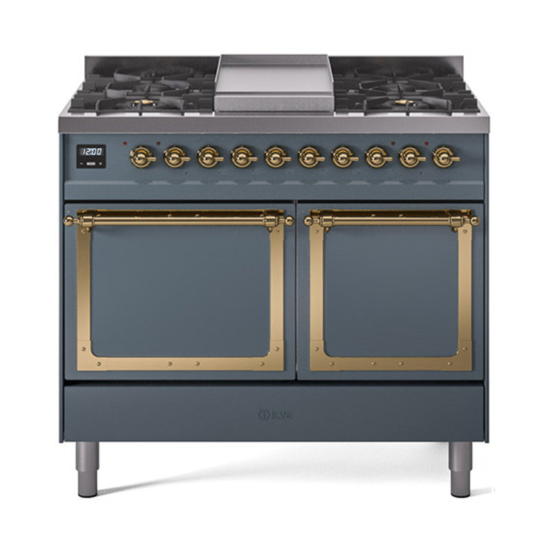 ILVE Nostalgie II Noblesse 40 po à double carburant, Gris-bleu / laiton, Gaz naturel