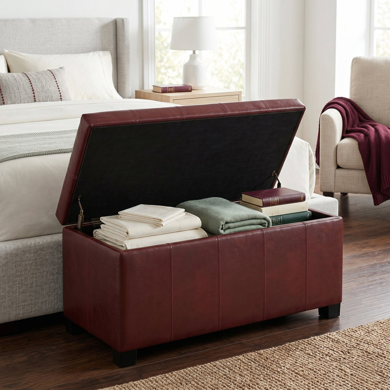 Repose-pieds rectangulaire avec rangement relevable Dover, Similicuir Radicchio rouge