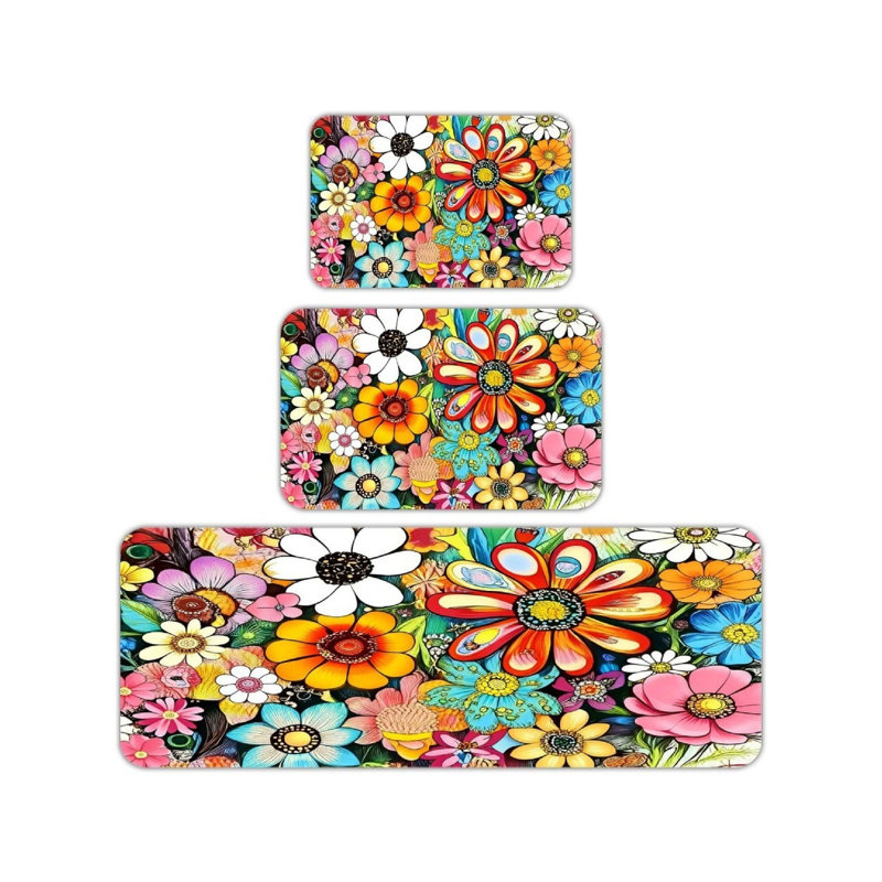 Watercolor Garden Bird 3 Pcs Kitchen Standing Mat for Floor, Soft Multicolor