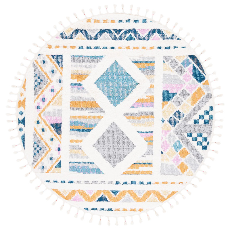 Moroccan Fringe Shag Performance Moroccan Rug, Round 6'7"