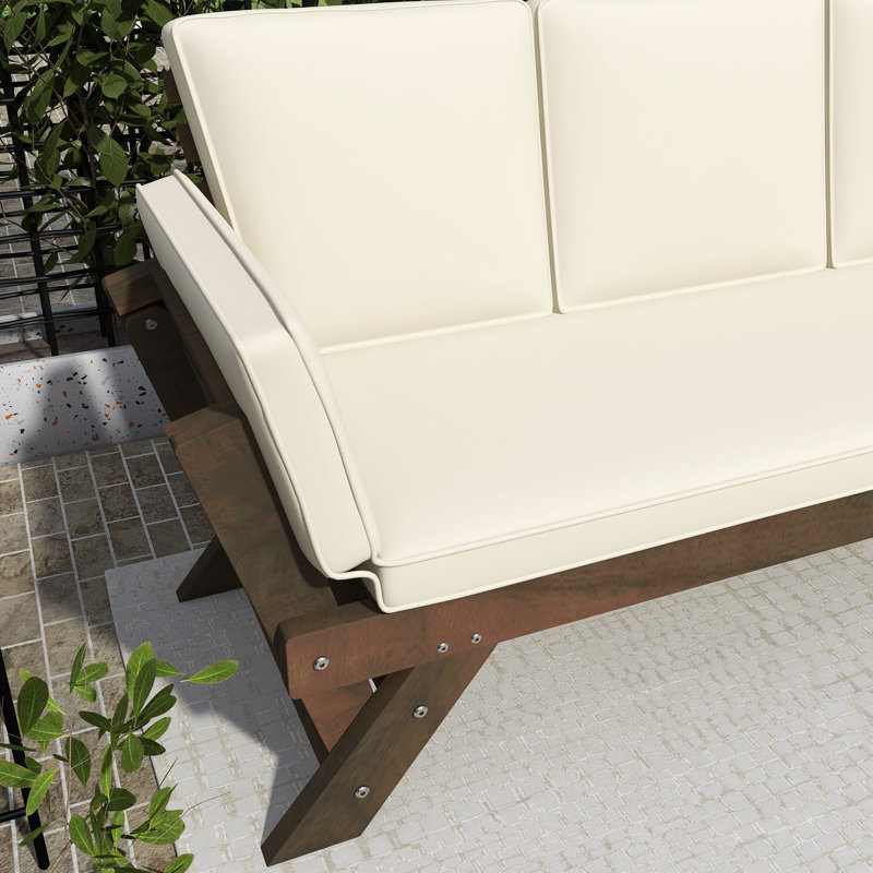 Outdoor Adjustable Acacia Wood Daybed, Beige, Brown