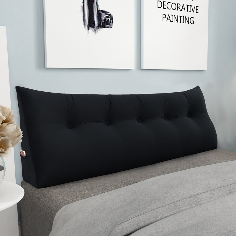 Support de dossier triangulaire en velours, Lit double, Noir