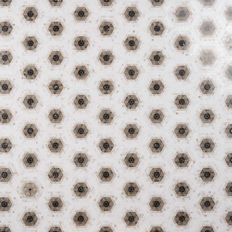Ako 6" Hexagon Marble Micro Mosaic Tile, Saint Laurent Brown