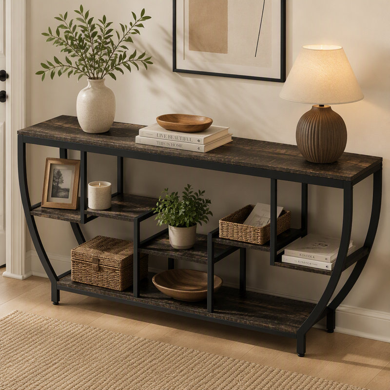 Console industrielle, canapé d'entrée 70,9 "avec tablettes, Black