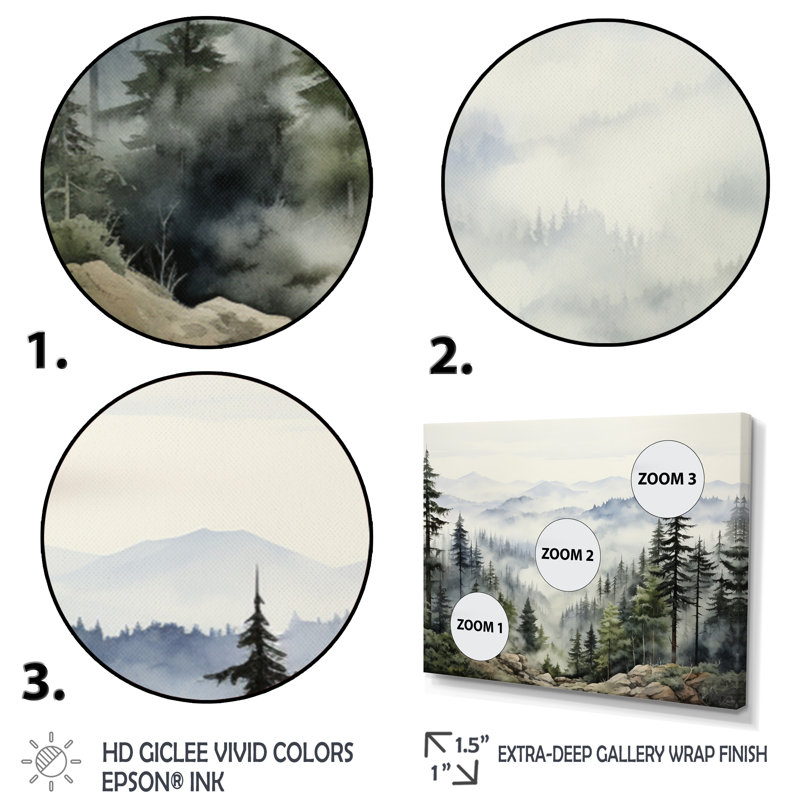 Pine Tree Misty Mountain I On Canvas Print, Wrapped Canvas, 34" H x 44" W x 1.5" D
