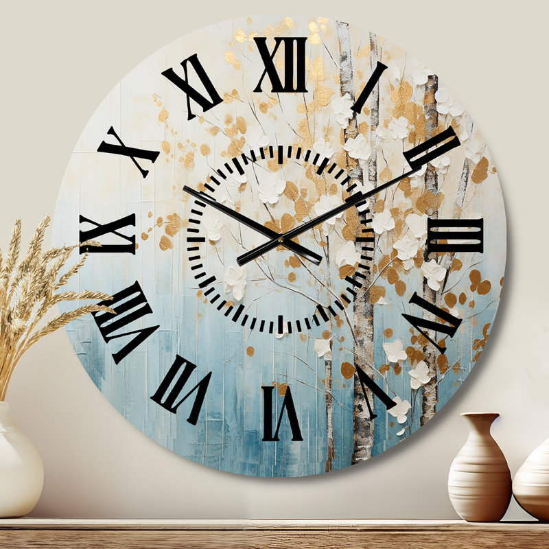 Horloge murale Minimalisme - Forêt bleue et or I, Médium