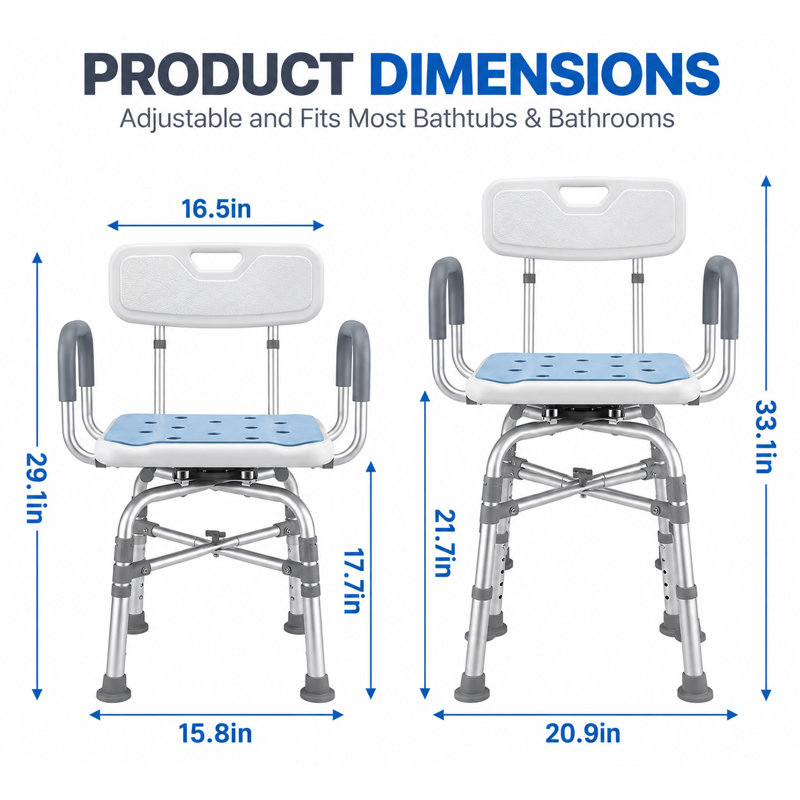Chaise de douche avec accoudoirs et dossier, 181 kg