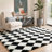 Modern Black/White Machine-Washable Checkered Shag Area Rug-1051670946-1051475502