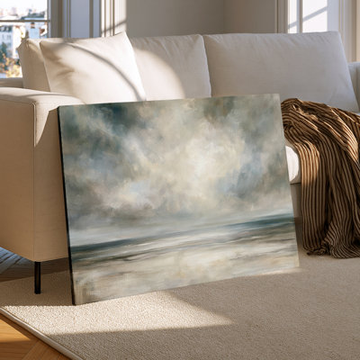  Abstract Ocean Landscape Canvas Wall Art, Neutral Seascape Painting Modern Home Decor