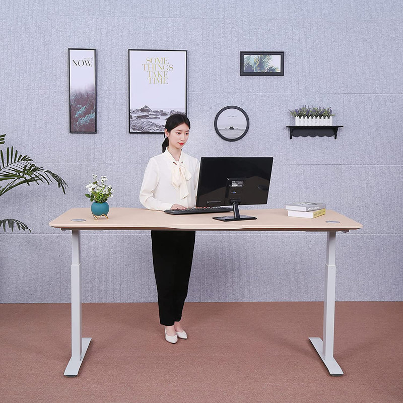 Adjustable Height Steel Standing Desk, 48" H x 59" W x 29" D, Light Oak/White