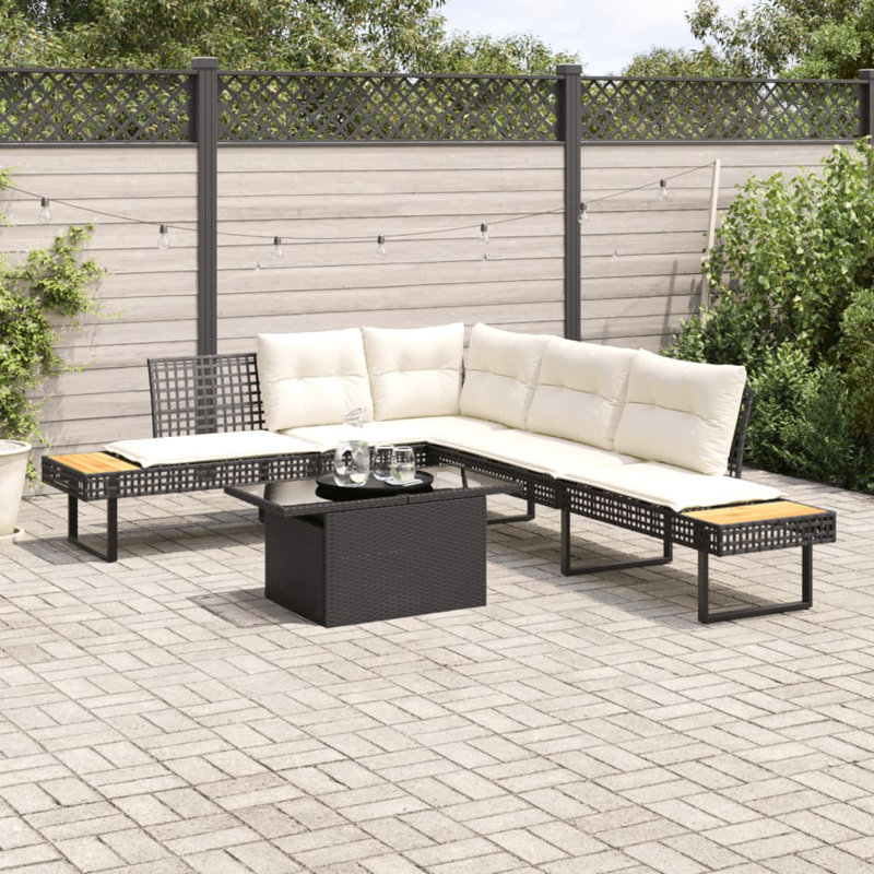 Garden Sofa Set, Beige Cushion/Black Frame