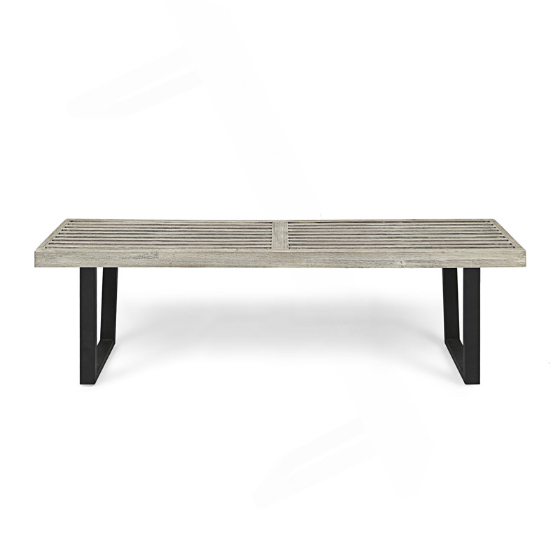 Patio Dining Bench With Iron Legs, Black/Gray