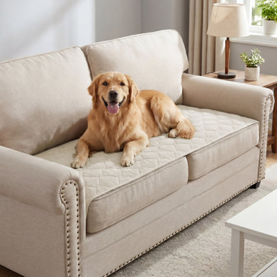 Chenille Fuzzy Furniture Cover, Non-Slip Washable Couch Protector with Straps, Pet & Kid Safe for 2 Cushion Sofa, Ivory ,27.6" x 59"