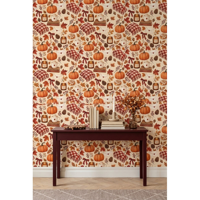 Papier peint citrouilles avec motif aquarelle, Peel and Stick