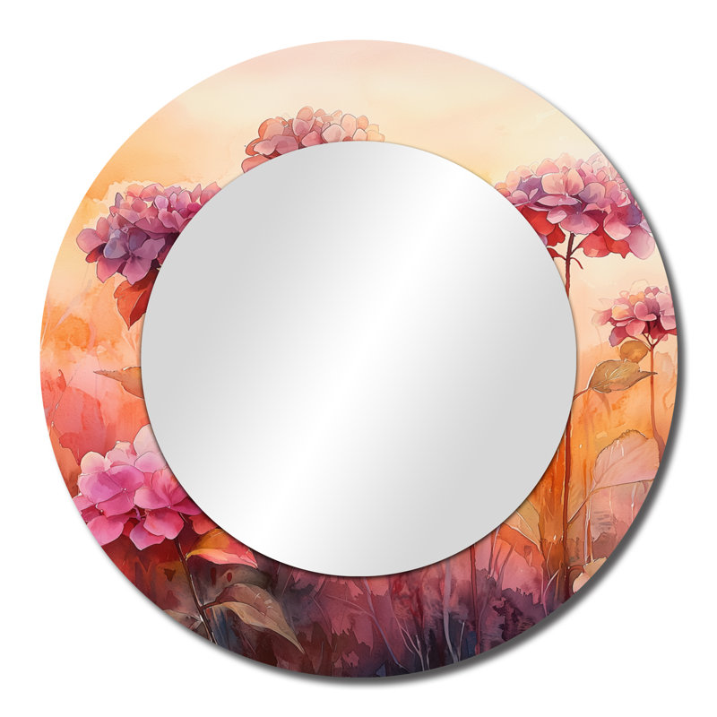 Hydrangea Field At Sunset I - Floral Decorative Mirror Wall Art - Printed On Metal, 23" x 23"