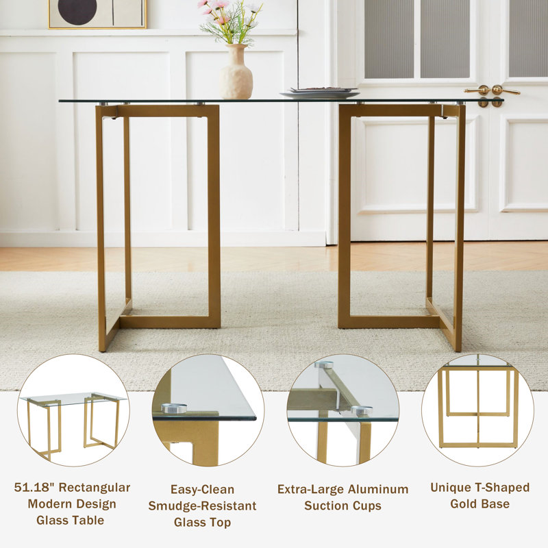 Chuhdary Glass Top Metal Base Dining Table