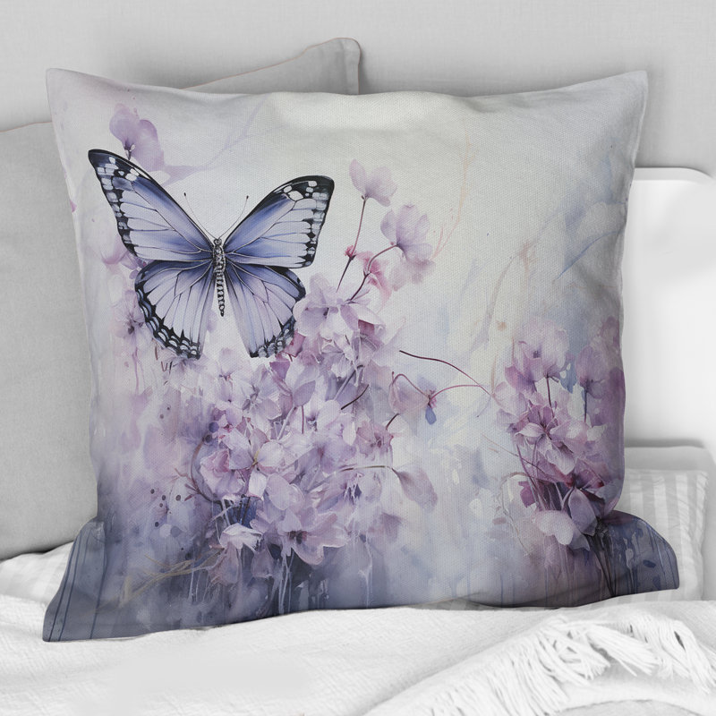 Coussin mauve «Enchanted Flight I» - Papillon mauve