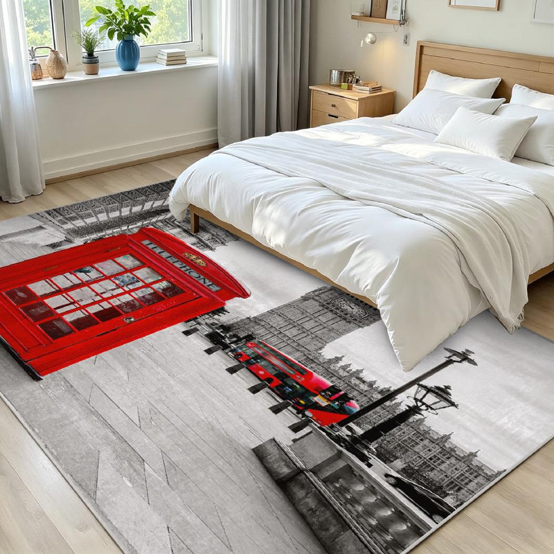 Tapis rouge d'intérieur rouge London, Rectangle 71" x 98"