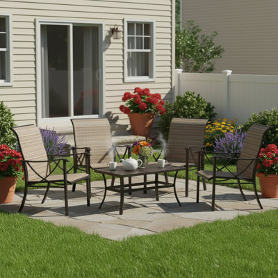 23.4" Wide Powder-Coated Rust-Resistant Metal Frame, Breathable PVC-Coated Polyester Fabric, Adjustable Feet Outdoor Dining Chair (Set Of 4)