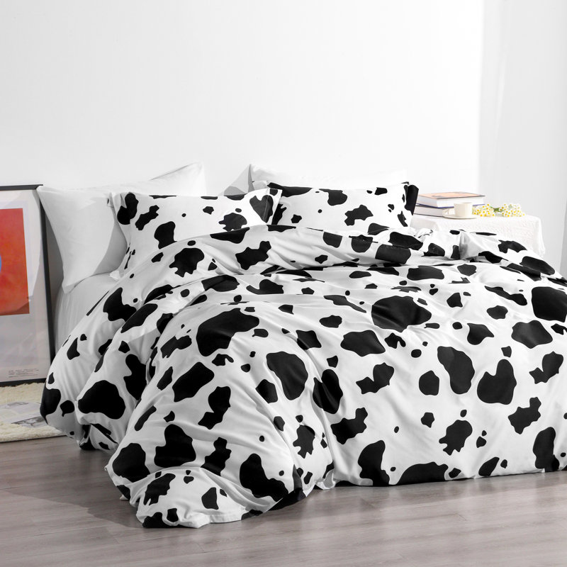 3 Pieces Duvet Cover Set, 100% Brushed Microfiber Cow Printed Comforter Cover Set with Ties - NTBAY