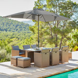 Allexia All Weather Wicker/Rattan 10 - Person with Cushions & Parasol