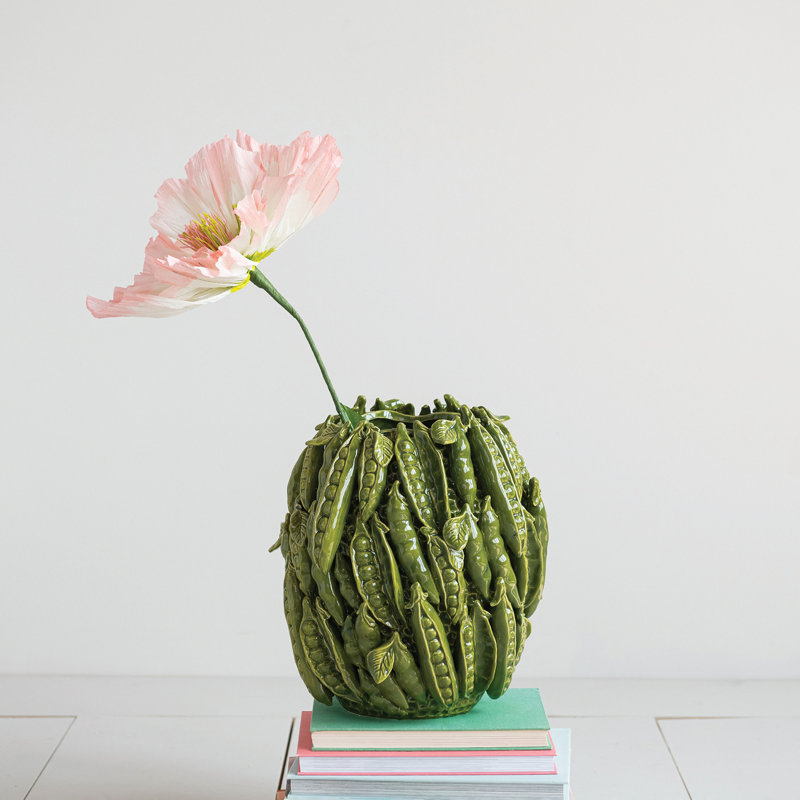 Stoneware Vase With 3D Peas In Reactive Glaze