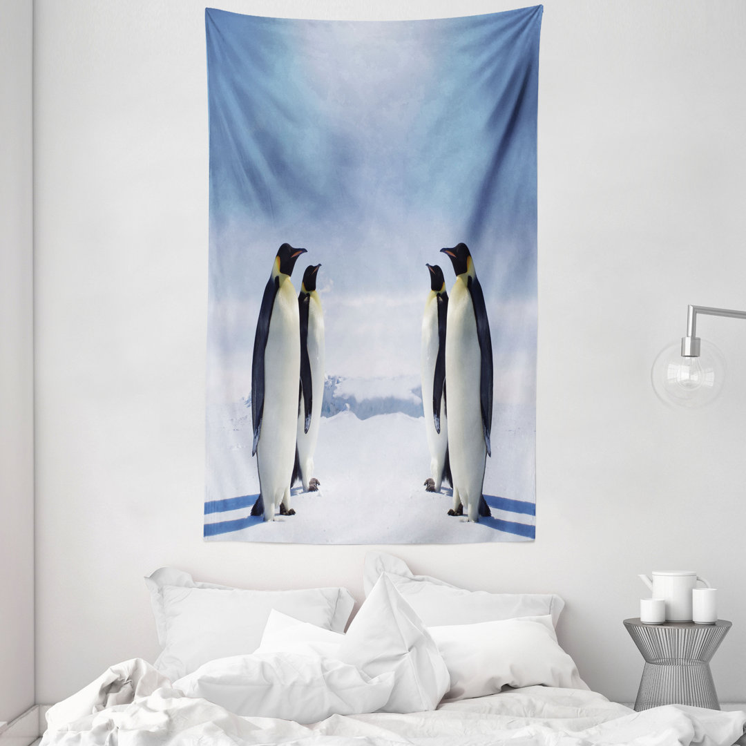 Wandteppich, Pinguine in der Antarktis, Bunt, Lila grau Weiß Schwarz