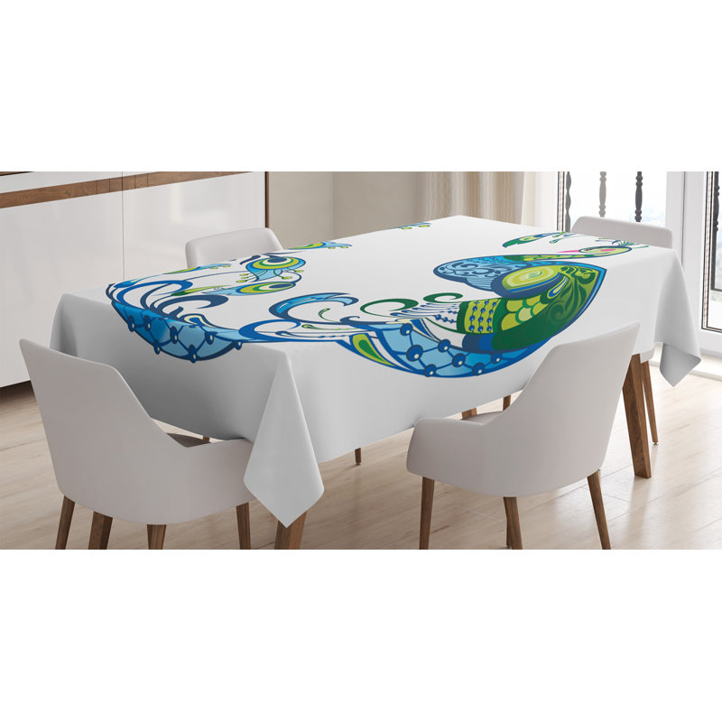 Ambesonne Peacock Tablecloth, Peacock Colorful Fashion Curvy Pattern Tropical Summer Blossom Flourish, Rectangular Table Cover For Dining Room Kitchen Decor, 52" X 70", Blue Green Pink