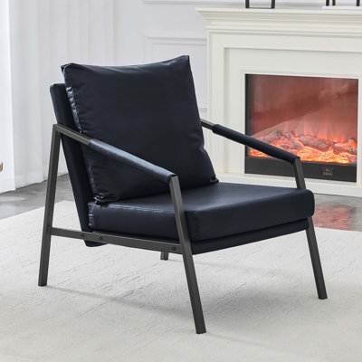 Fauteuil d'appoint moderne en similicuir, fauteuil rembourré simple avec structure en métal noir robuste, fauteuil de lecture industriel pour salon, chambre, bureau, salle d'attente